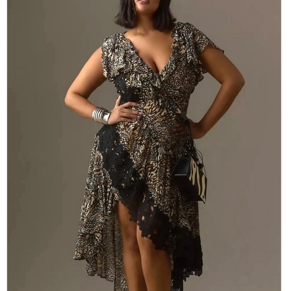 NWT Anthropologie Beautiful Ruffle Lace V neck Dress Size 2 - Picture 2 of 13